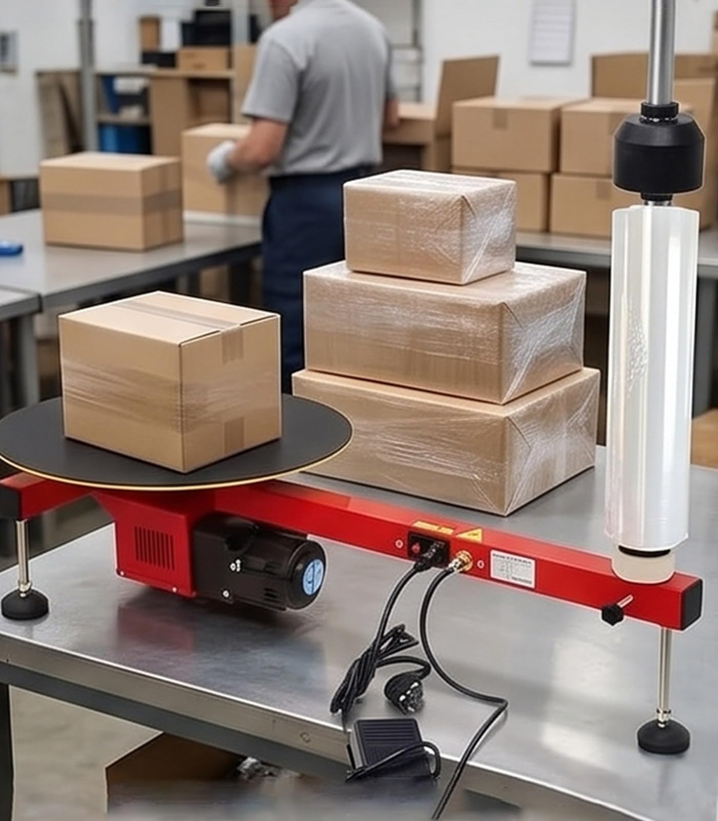 Estación de Embalaje con Film Estirable 20cmFilm-220V | Envolvedora de sobremesa con dispensador para film de hasta 27,5 pulgadas de ancho