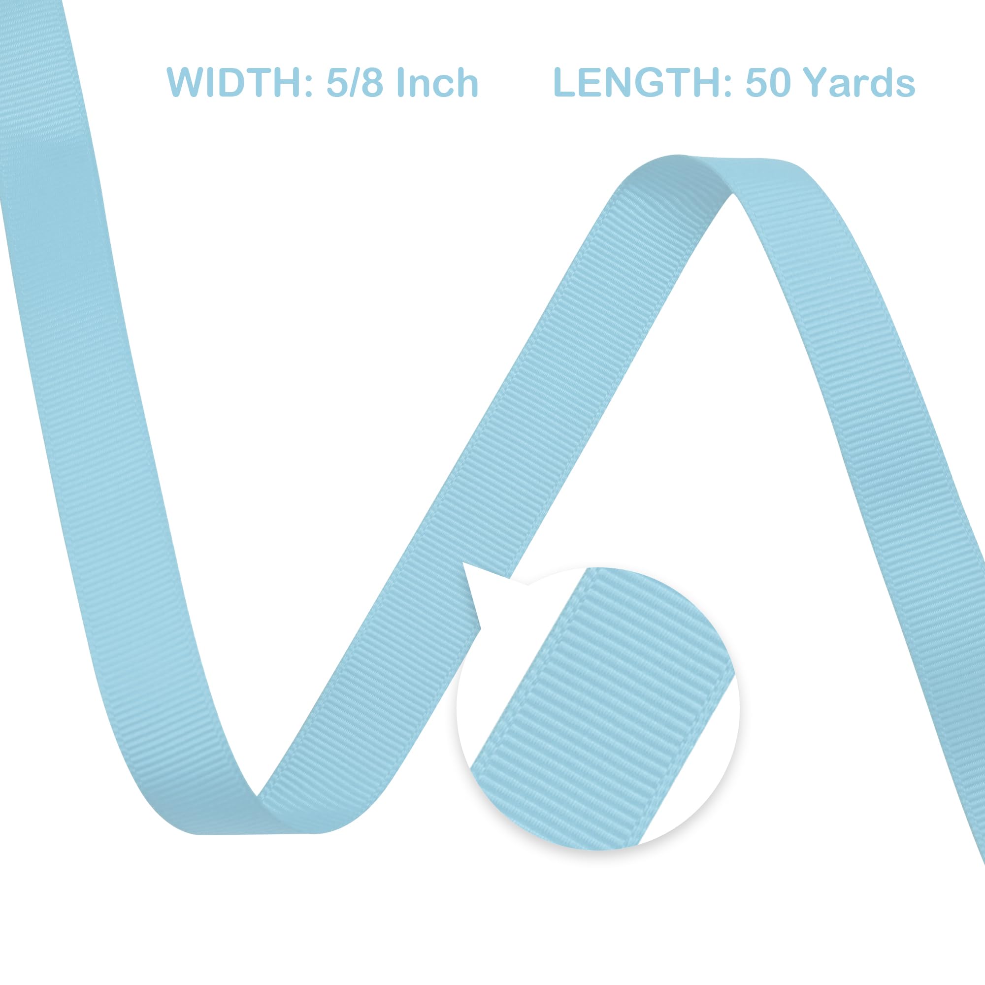 LoomJoyz Double Sides Light Blue Grosgrain Ribbon for Gift Wrapping 15mm×45 Meters Ribbon Ideal for Sewing Hair Bow Flower Bouquet Crafts Weddings Floral Arrangements - Image 2