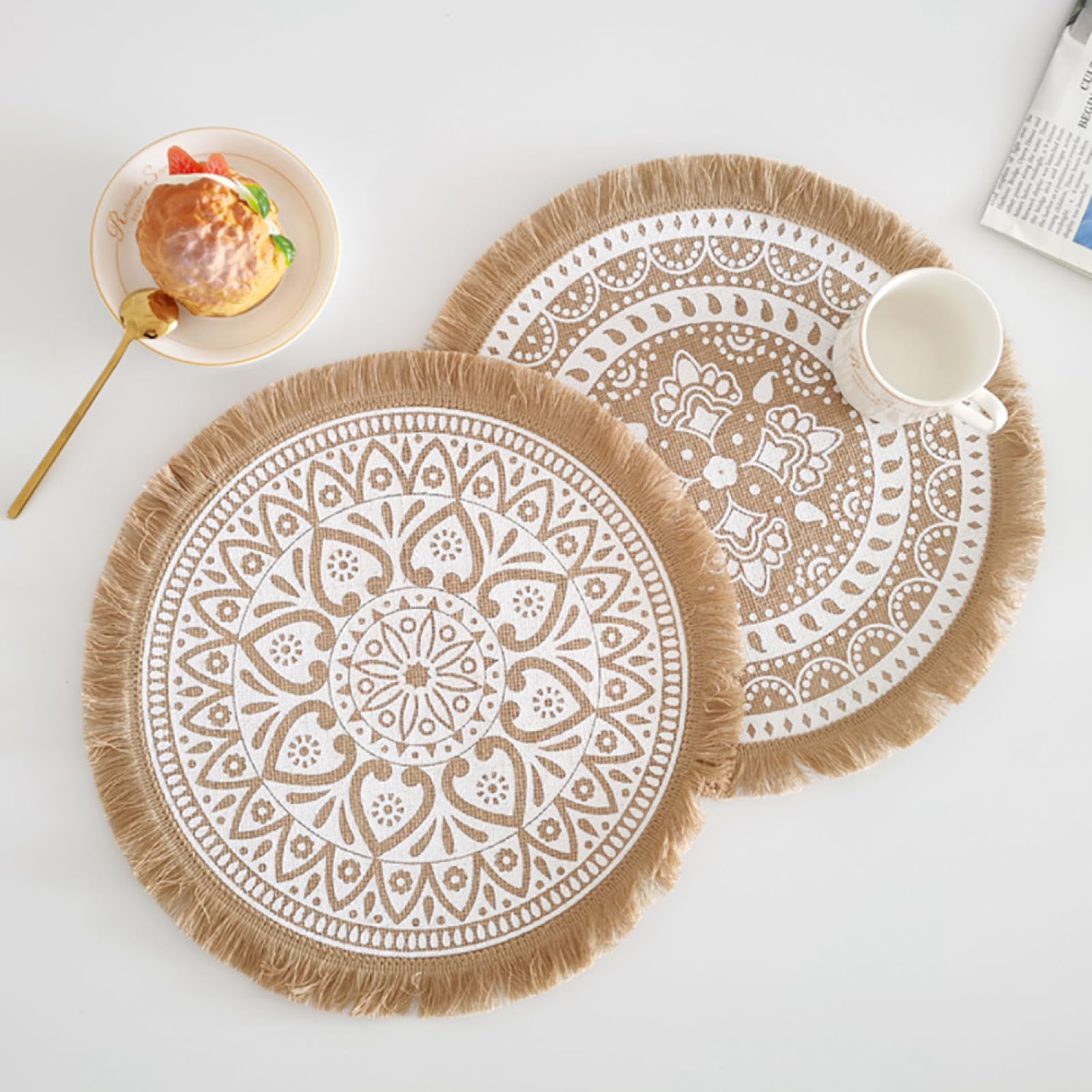38cm(14.9in) Manteles Individuales Estilo Nórdico con Borla|Salvamanteles Creativos Boho|Salvamanteles Redondos para Mesa De Cocina,Restaurante,Cafetería,G,10 Piezas