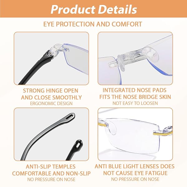 Eniyou 7 PCS Gafas Autograduables Inteligentes Gafas Presbicia Progresivas Hombre Inteligentes Lectura Hombre Luz Azul Reading Glasses Ajuste Automático de Enfoque de Cerca Lejos Anti-Luz Azul - 2