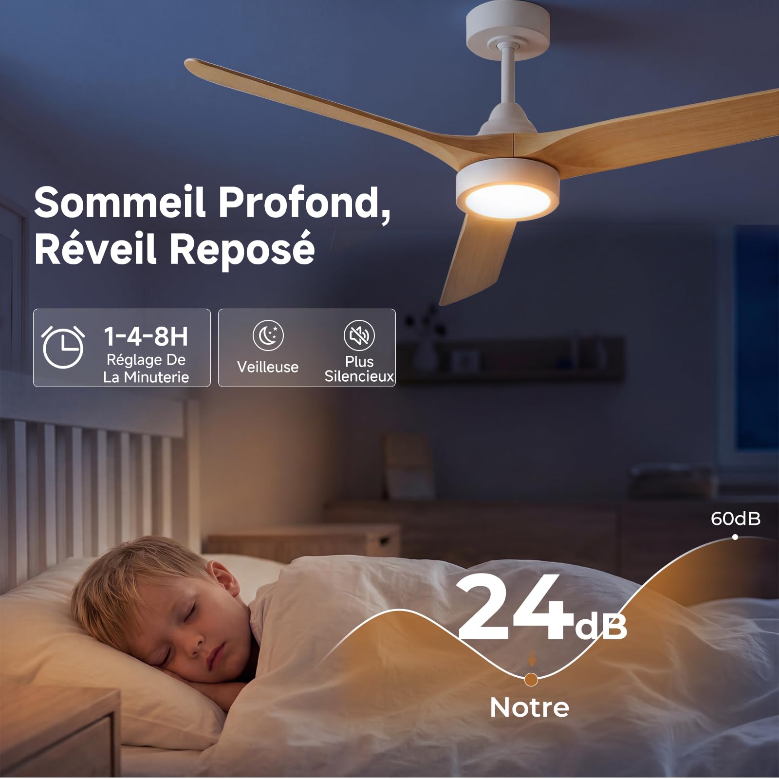 Ateroll Ventilateur Plafond Télécommande, Ventilateur de Plafond Design & Silencieux, Ø132 cm en ABS, Ventilateur Dimmable Plafonnier 6 Vitesses, Minuterie 3 Températures LED Chambre, Salon & Terrasse