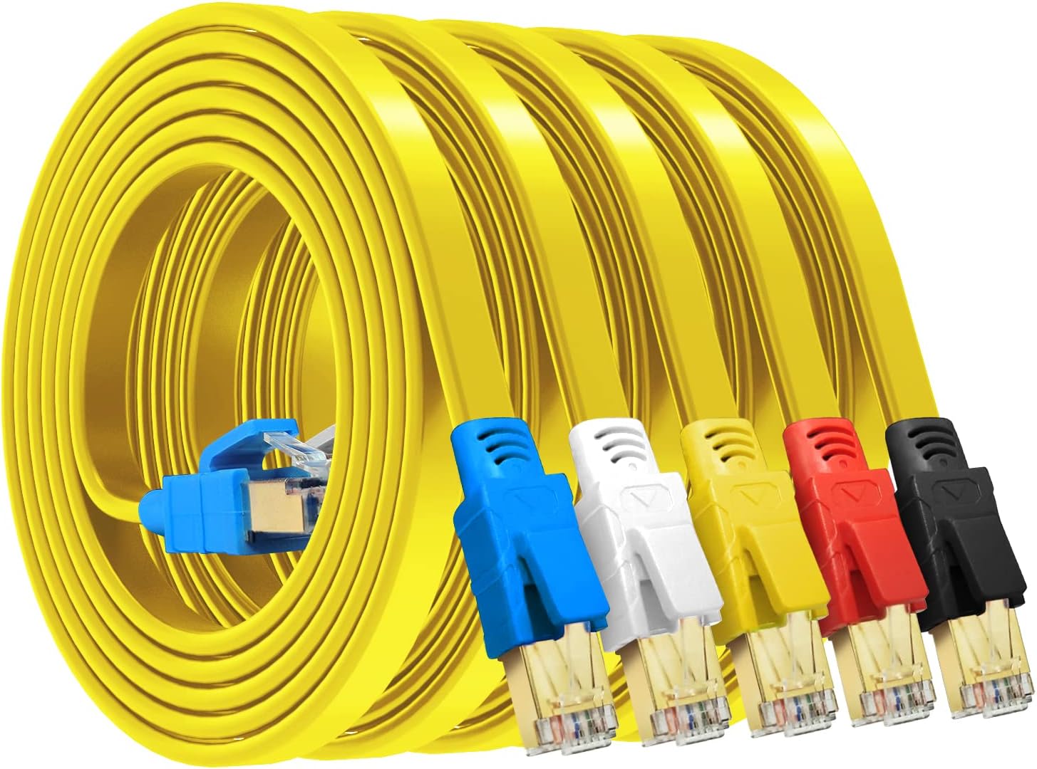HQGC Cat7 Cable 5ft 5 Pack,High Speed Flat LAN Cable10Gbps 600Mhz