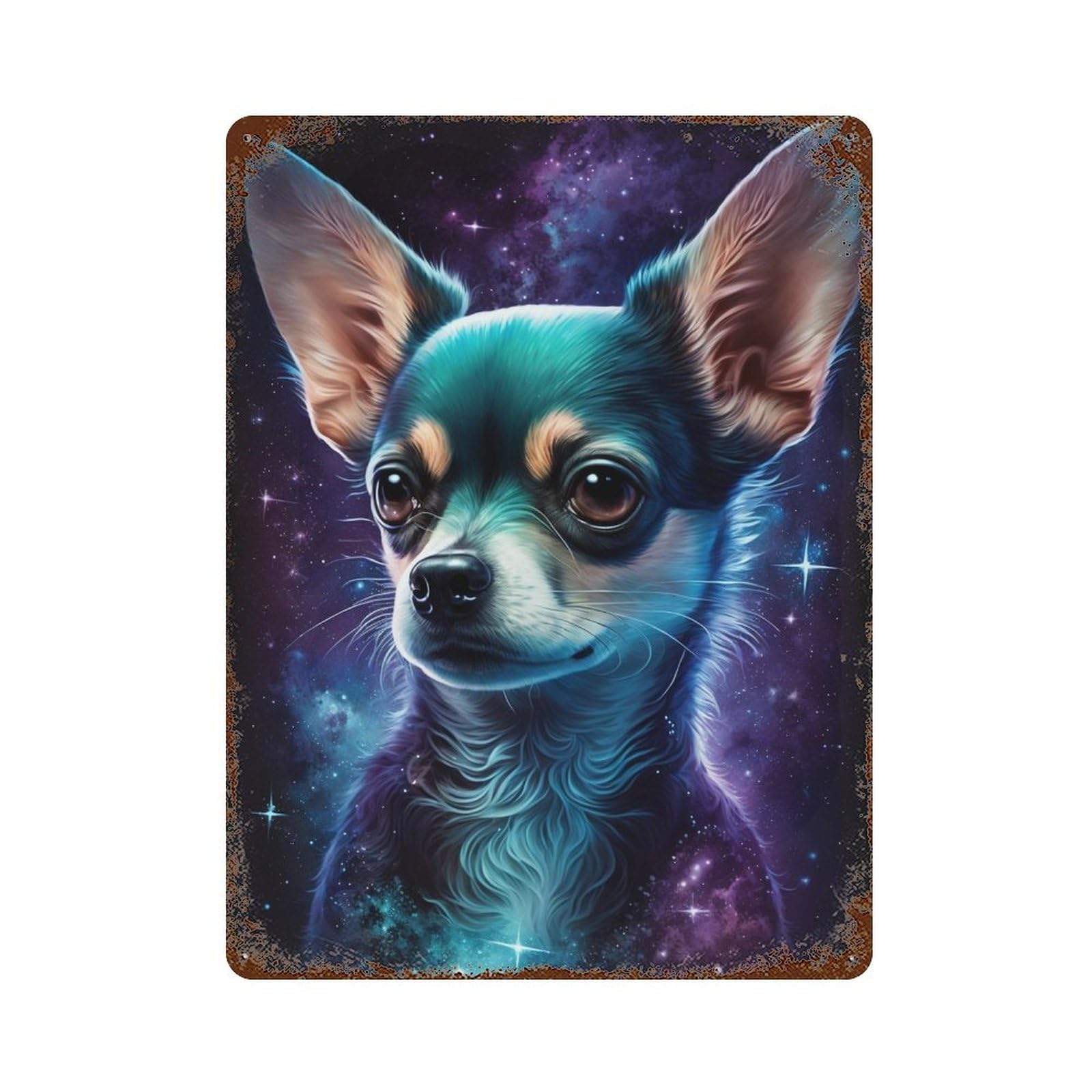 Galaxy Chihuahua Art Print -2 Rusty Metal Tin Sign 15.7"x11.8", Ideal for Shed, Workshop And Garage Wall Decor