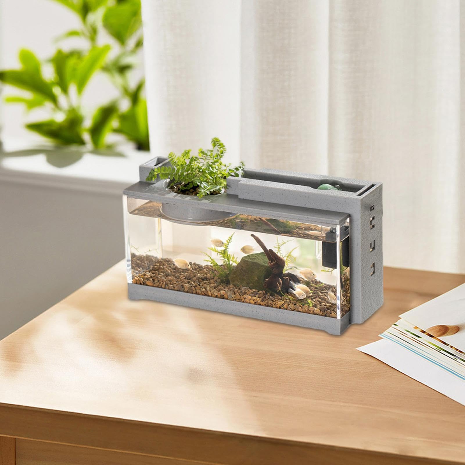 Tisch Aquarium-Fisch-Starter Kit, Retro Decorative Calm Desk Aquarium mit | Wasserpumpe für Schildkröten | Reptilien, Moos, Krabbe, Bett, Goldfisch, Algen, Desktop Aquarium Reiniger