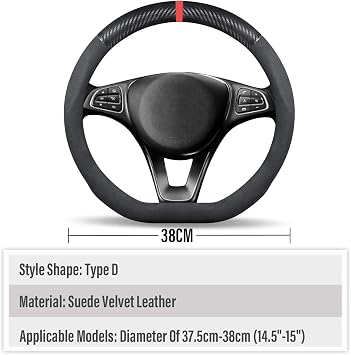 Ergocar Car Steering Wheel Cover Non-Slip Car Steering Wheel Protector Sport D-Shape Suede Velvet Leather Suitable for All Seasons Universal for Diameter 38cm (15)