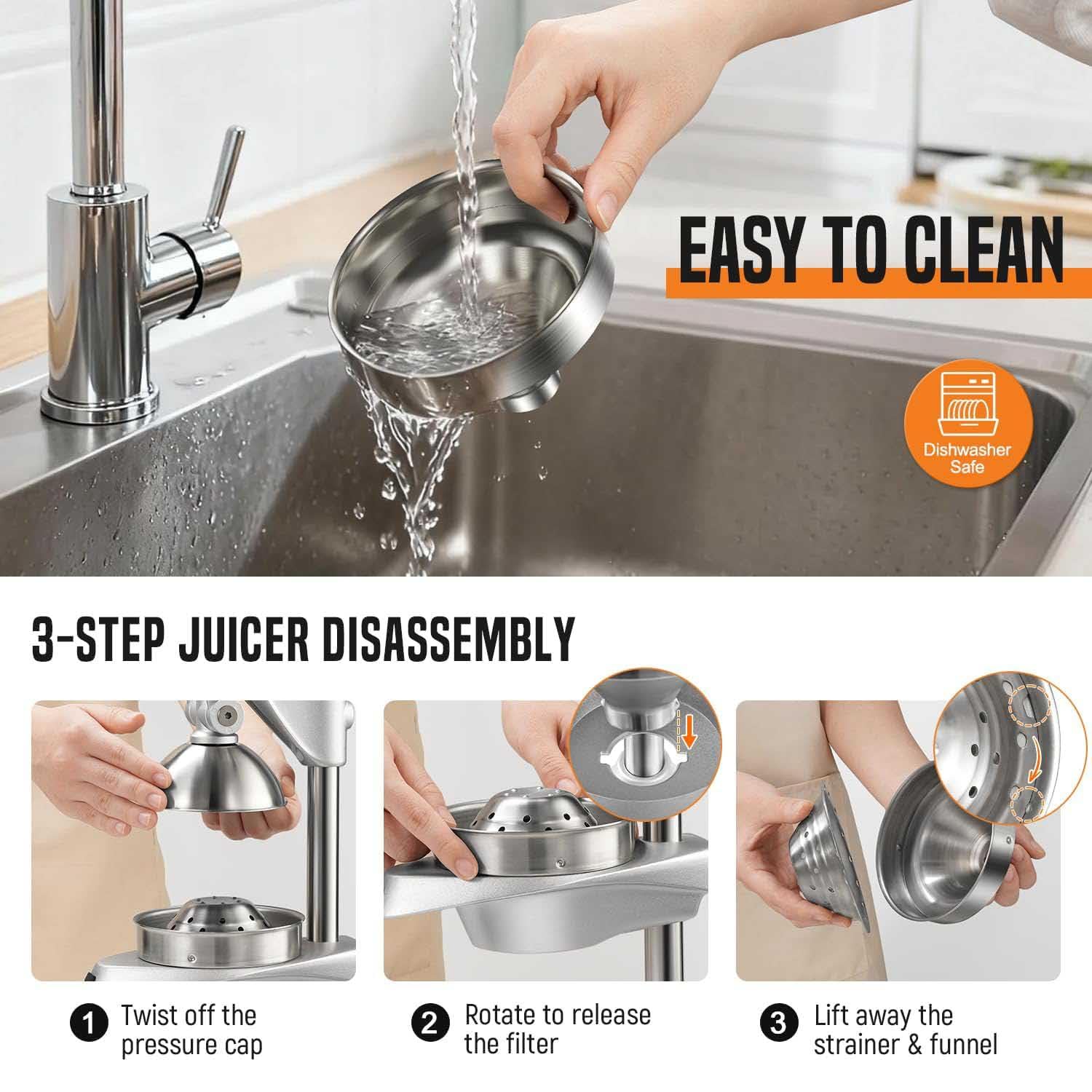Kitchen Exprimidor de Cítricos Profesional para Naranja, limón y Lima - Prensa Manual de Metal con Soporte,Naranja