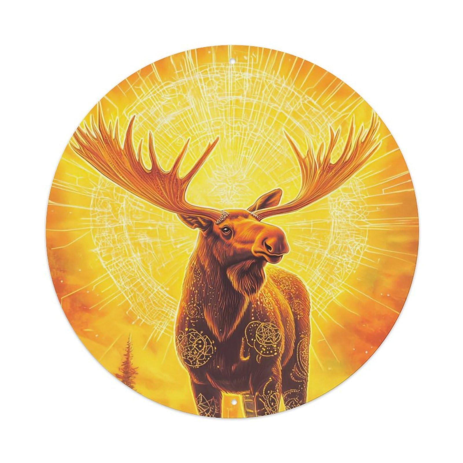Animal Artwork Glowing Moose Vintage Metal Tin Sign Plaque Wall Decor for Cafe, Club Bar, Office, Garden Metal Poster 8x8Inch