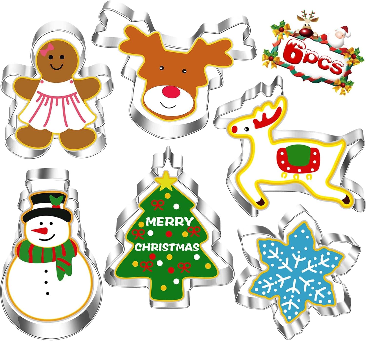 PartyPoter Christmas Cookie Cutter 6 Piece Christmas Cutters Christmas