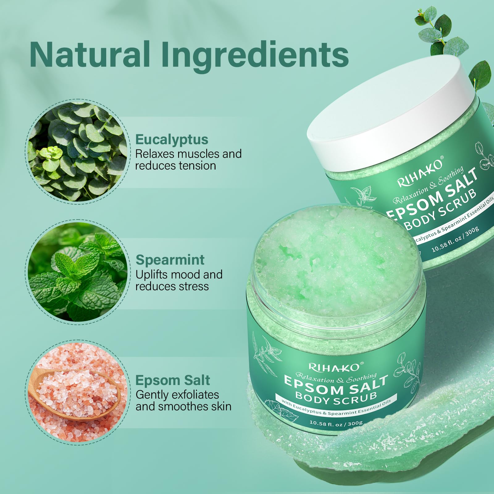 Eucalyptus & Spearmint Epsom Salt Body Scrub, Exfoliating Body Scrub for Women Moisturizing and Nourishing Skin - Image 2