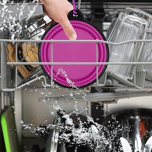 Vista 129 de SLSON - Tazón plegable portátil para perros, gatos y mascotas con 2 mosquetones para paseos, estacionamiento y viajes, para agua y comida