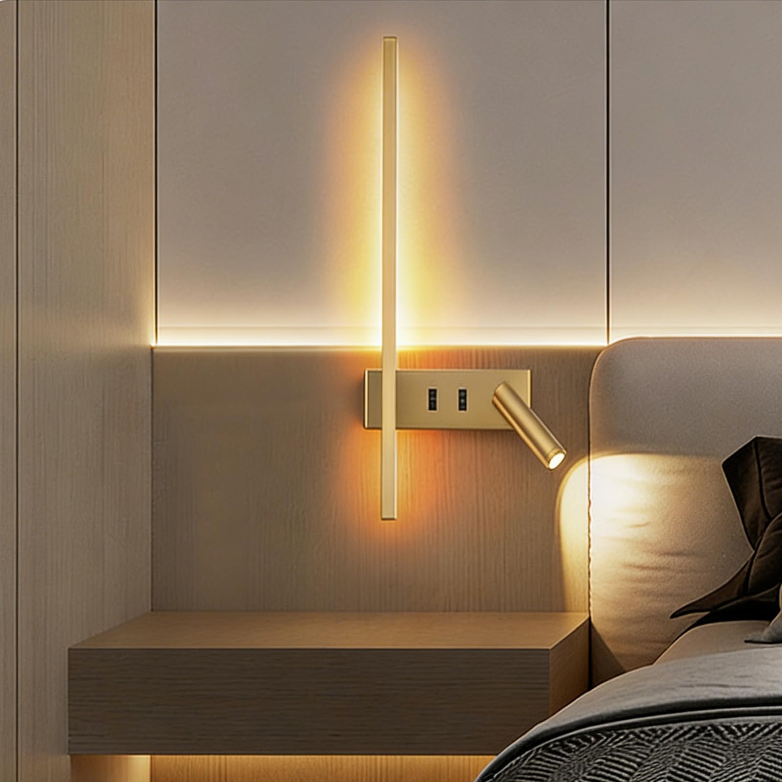 Wandlampe LED Innen Moderne Dekorative Wandleuchte 270°+135° Drehbare Wandbeleuchtung mit 2 Schalter Wandleuchten Lange Acryl für Wohnzimmer Korridor Treppen (Schwarz – Rechts,Warmes Licht)