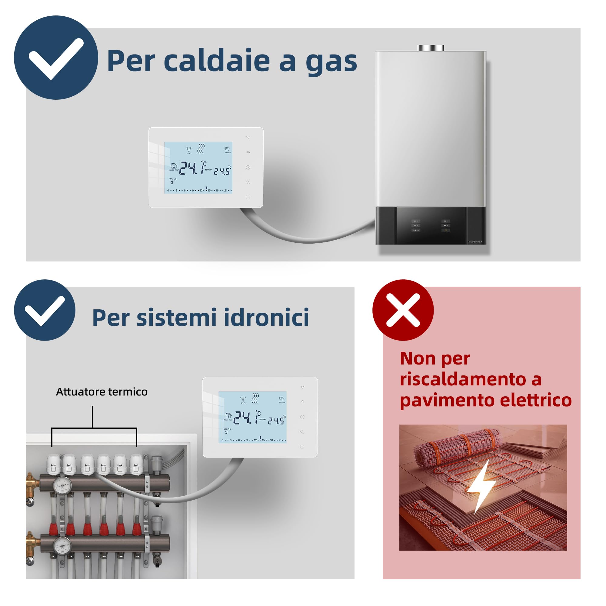 Termostato Wi-Fi a batteria, termostato programmabile giornalmente