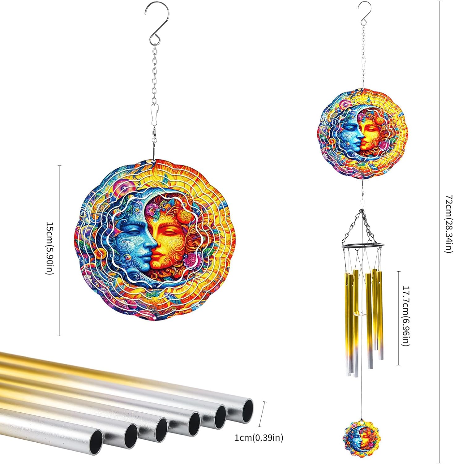 Sun Moon Celestial Wind Spinner Chimes Outdoor Astrology Sun Moon Yard Spinner Stainless Steel Celestial Wind Spinner Chime Outdoor Garden Porch Patio Decor