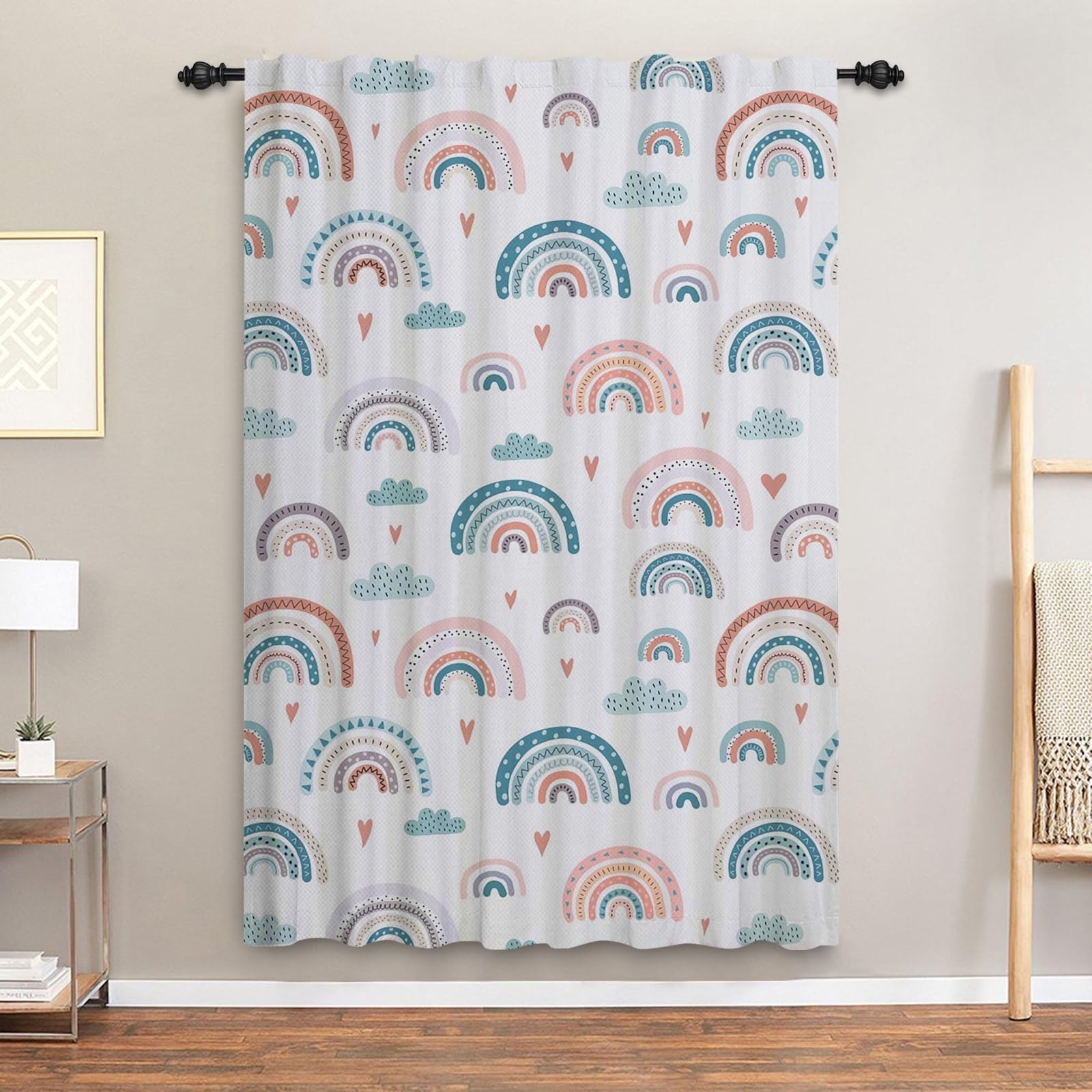 ggaimwf Rainbow Curtains Pencil Pleat Hobo Colorful Cartoon Rainbow Curtains Kids Bedroom Window Treatment for Child Girls Living Room Nursery Cafe Interior Divider Curtain Tier 117x229cm 1 Panel - Image 3