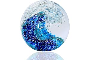 Hand Blown Glass Figurines Ball Ocean Waves Paperweight