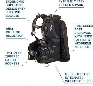 SCUBAPRO Seahawk 2 Diving BCD with 5th Generation Air2 Octopus/Inflator (Small, Black)