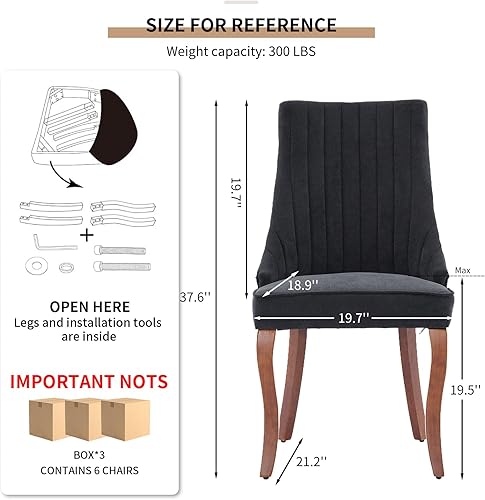 Vista 3 de Juego de 6 sillas de comedor modernas de mediados de siglo, sillas tapizadas de tela con respaldo alto para cocina y comedor con patas de madera