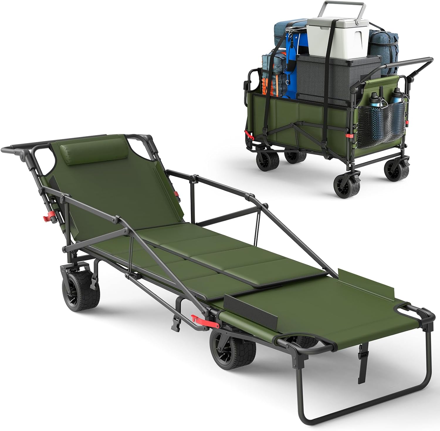 2-in-1 Multifunctional Folding Wagon Carts,Convertible Beach Chair,650LBS Large Capacity,Foldable Portable Wagon,Utility Cart Suitable for Grocery,Sports,Garden,Shopping,Camping