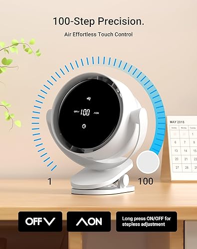 Miniatura 5 de Ventilador de escritorio portátil, ventilador USB recargable con clip con control de precisión de 100 niveles y táctil LED, rotación de 360, ideal
