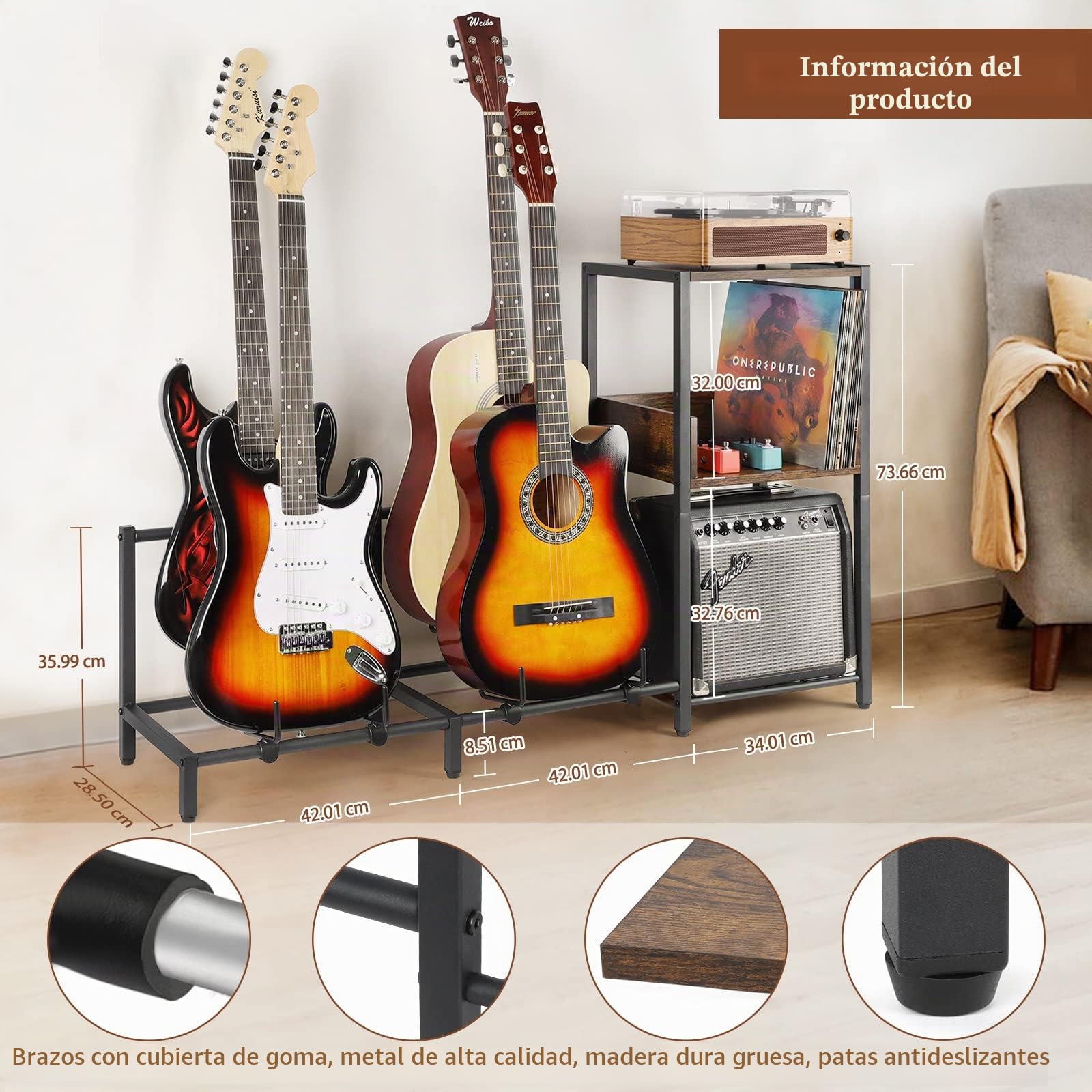 Bikoney Soporte Guitarra 4 Niveles Para Guitarra Acústica, Eléctrica, Bajo, Soporte Guitarra Suelo Soporte Para Estante de Guitarra, Soporte Piano Piso Ajustable para Múltiples Guitarras