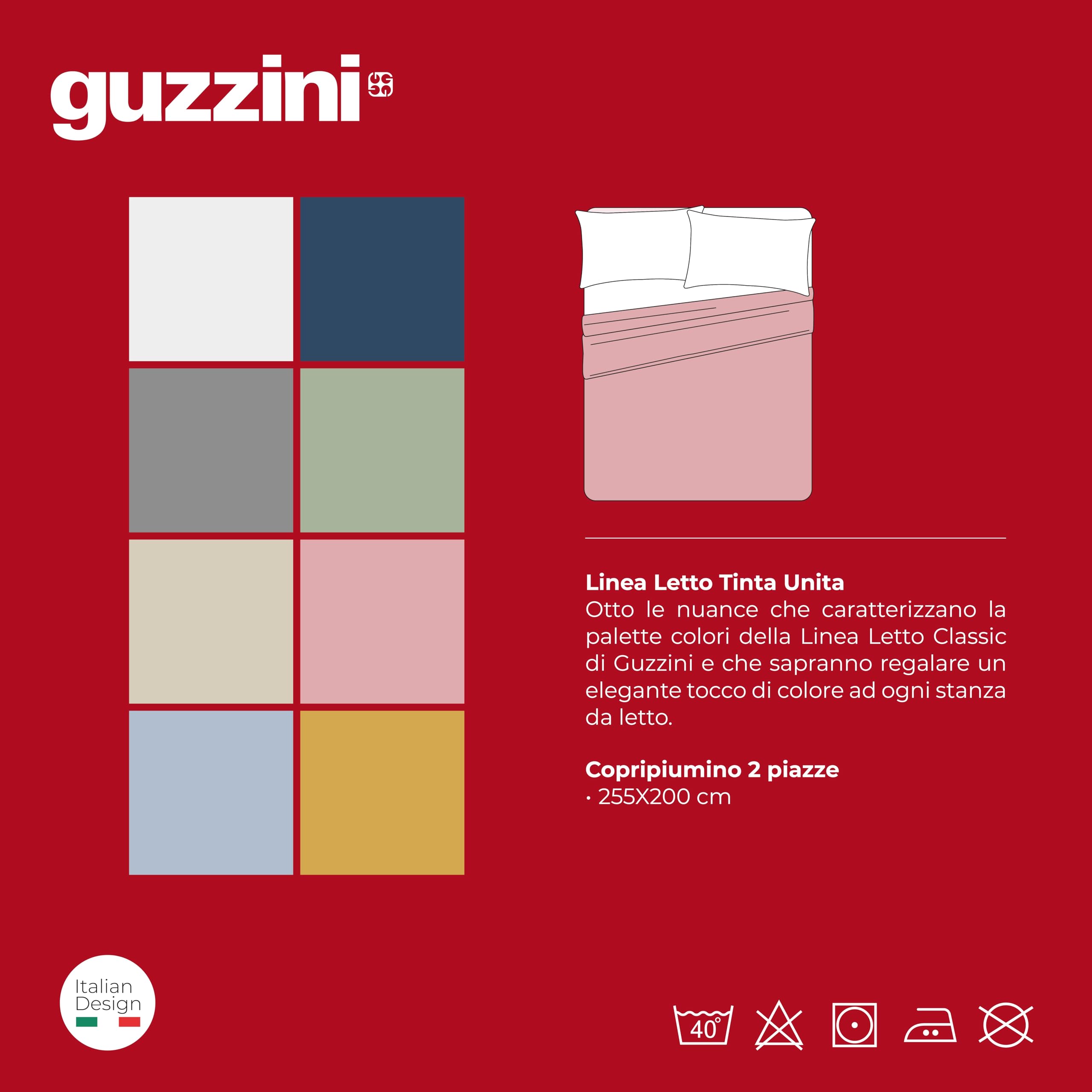 GUZZINI Classic - Copripiumino Matrimoniale Cotone 255x200 100% Percalle Certificato OekoTex Fresco e Traspirante, Sacco Copri Piumino con Patelle da 40 cm per Biancheria da Letto Morbida Resistente
