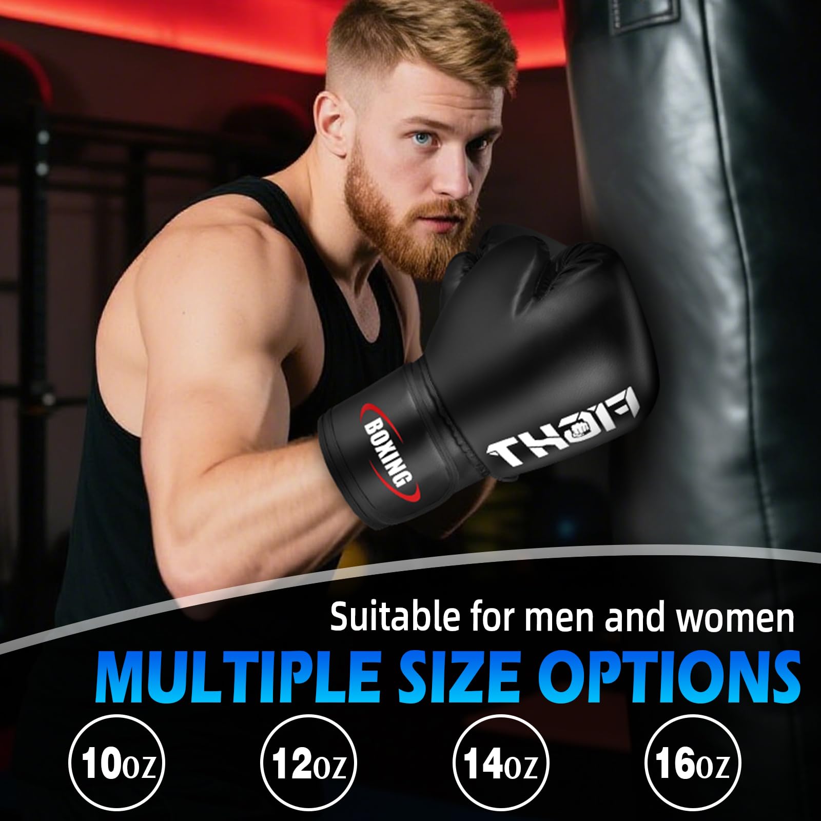 Boxing Gloves for Men and Women, Pro Training Sparring Muay Thai Gloves, Adults Heavy Punching Bag Gloves for Boxing Kickboxing Mixed Martial Arts MMA Training, Multi Layered, Ventilated