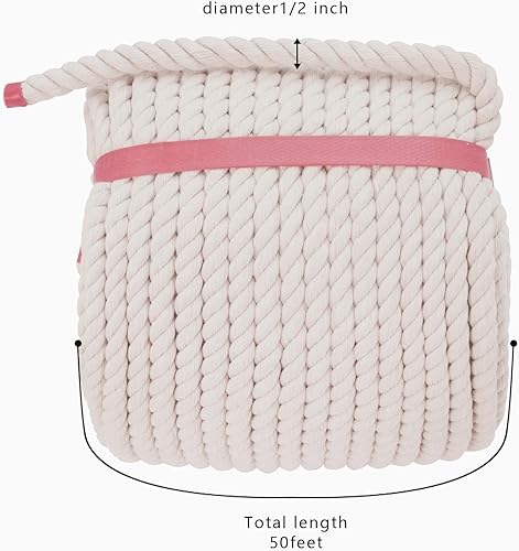 Miniatura 3 de Cuerda de algodón 10% (12 pulgada x 50 pies), cuerda de algodón suave y fuerte para manualidades, deportes, decoración de bodas, cestas de flores
