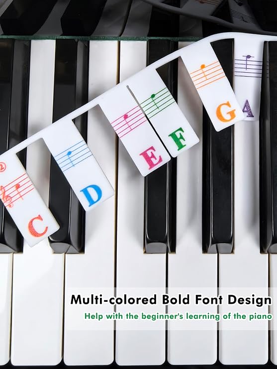 Piano Notes Guide for Beginner, Removable Piano Keyboard Note Labels for Learning, 61-Key Standard Full-Size, Made of Silicone Rubber, No Need Stickers, Reusable and  with Box(Colored)