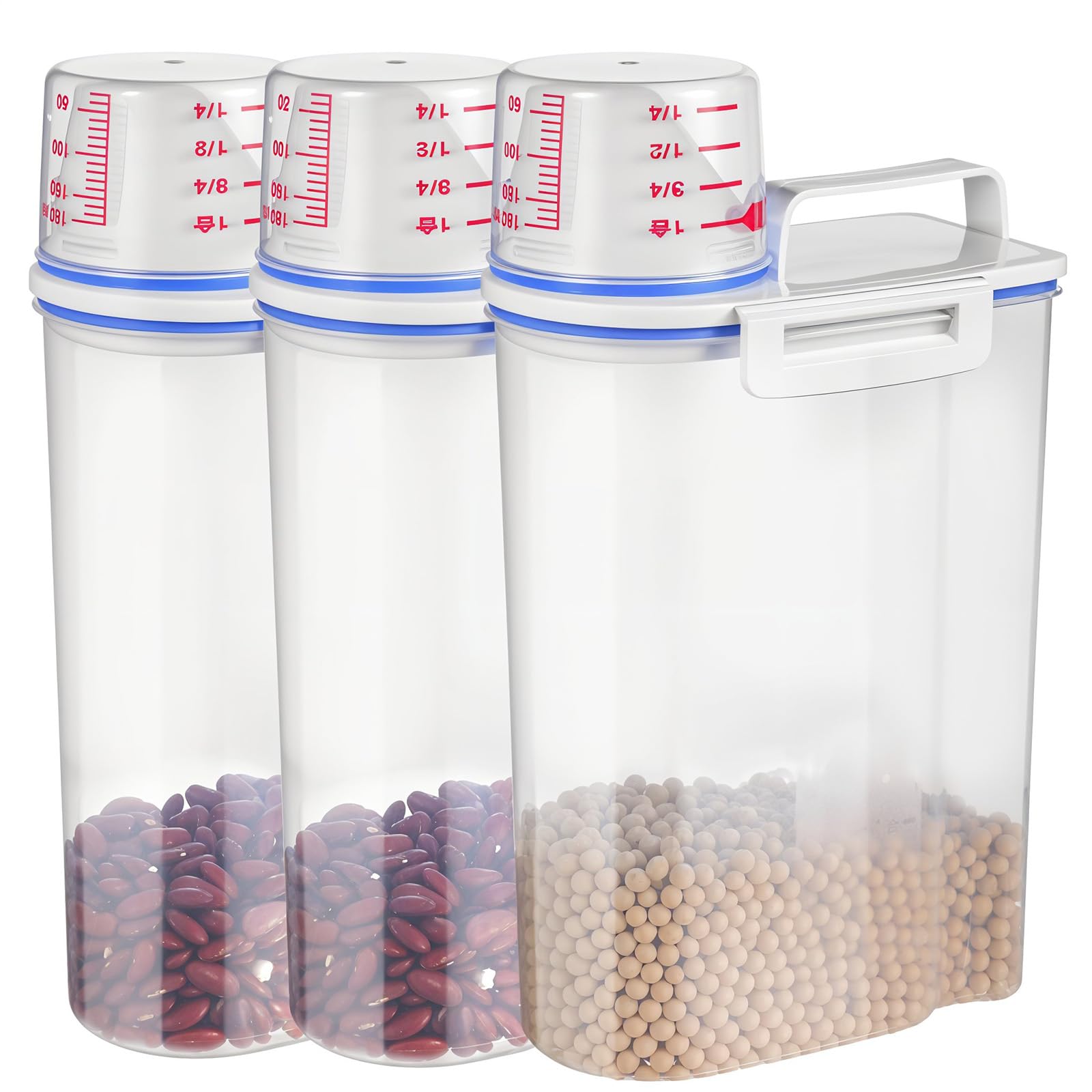 Photo 1 of 3 Pcs Rice Storage Containers (4 Lbs / 2 Kg Each) – Airtight BPA-Free ABS Plastic Dispenser with Measuring Cup & Pour Spout for Rice, Cereal, Pet Food, and More (Blue + Clear)