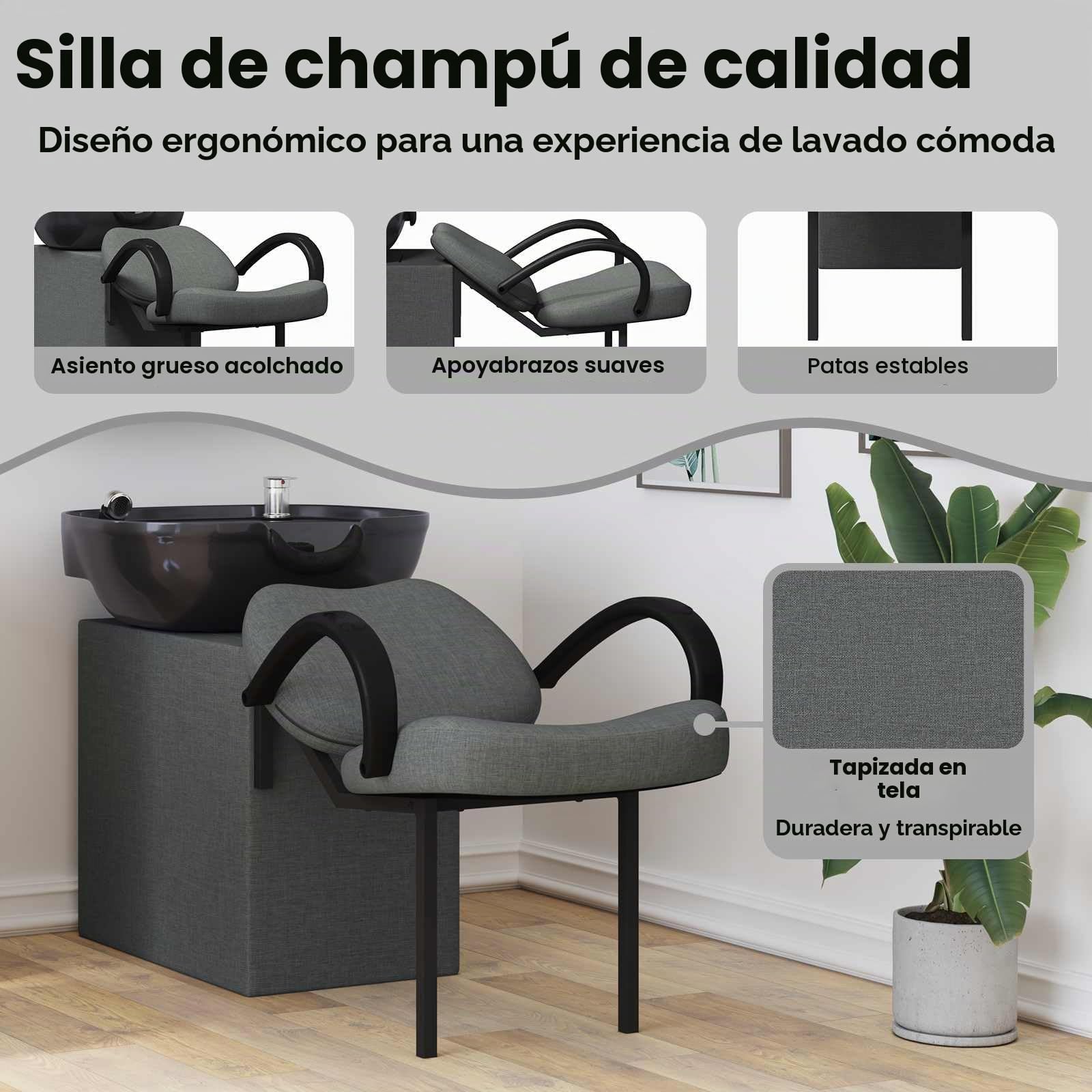 vidaXL Silla de Shampoo Gris oscuro y negro 136 x 60 x 92 cm tela