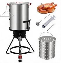 IDEALHOUSE 30 Qt Truthahnfritteuse Set, Aluminium Outdoor-Fritteuse mit Propanbrenner & Stand - 0–5 PSI Druckregler - Seafood Boiler/Steamer inkl. Thermometer, Marinadenspritze, Hebehaken & Rost
