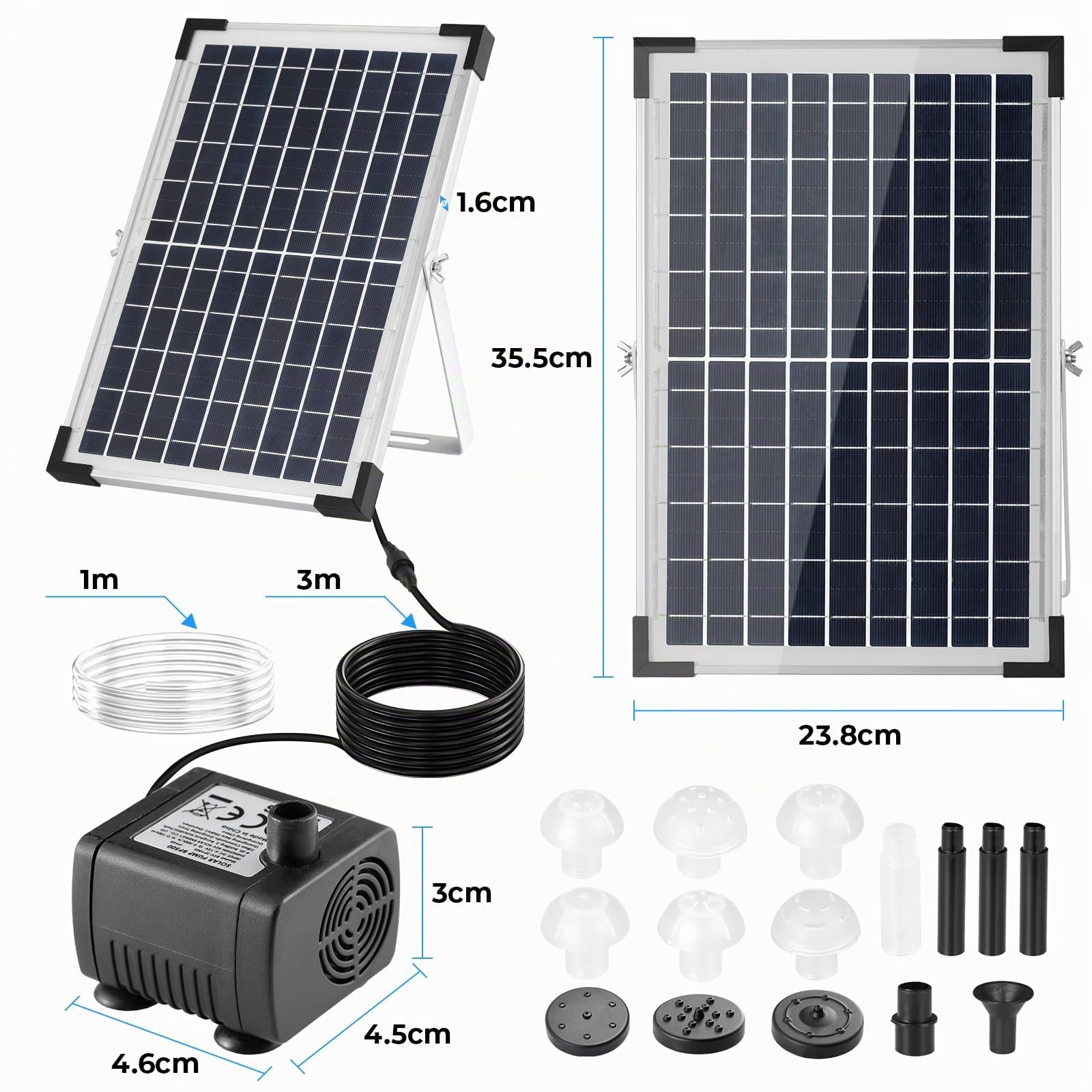 Pompa Solare da 10-12 W, 190 l/h, Fontana Solare da Giardino, Pompa Acqua Solare da Esterno, Tubo da 1 M, Lunghezza del cavo 3,25M, 9 Ugelli, per Laghetto, Bagno Degli Uccelli,Vasca per Pesci,Giardino