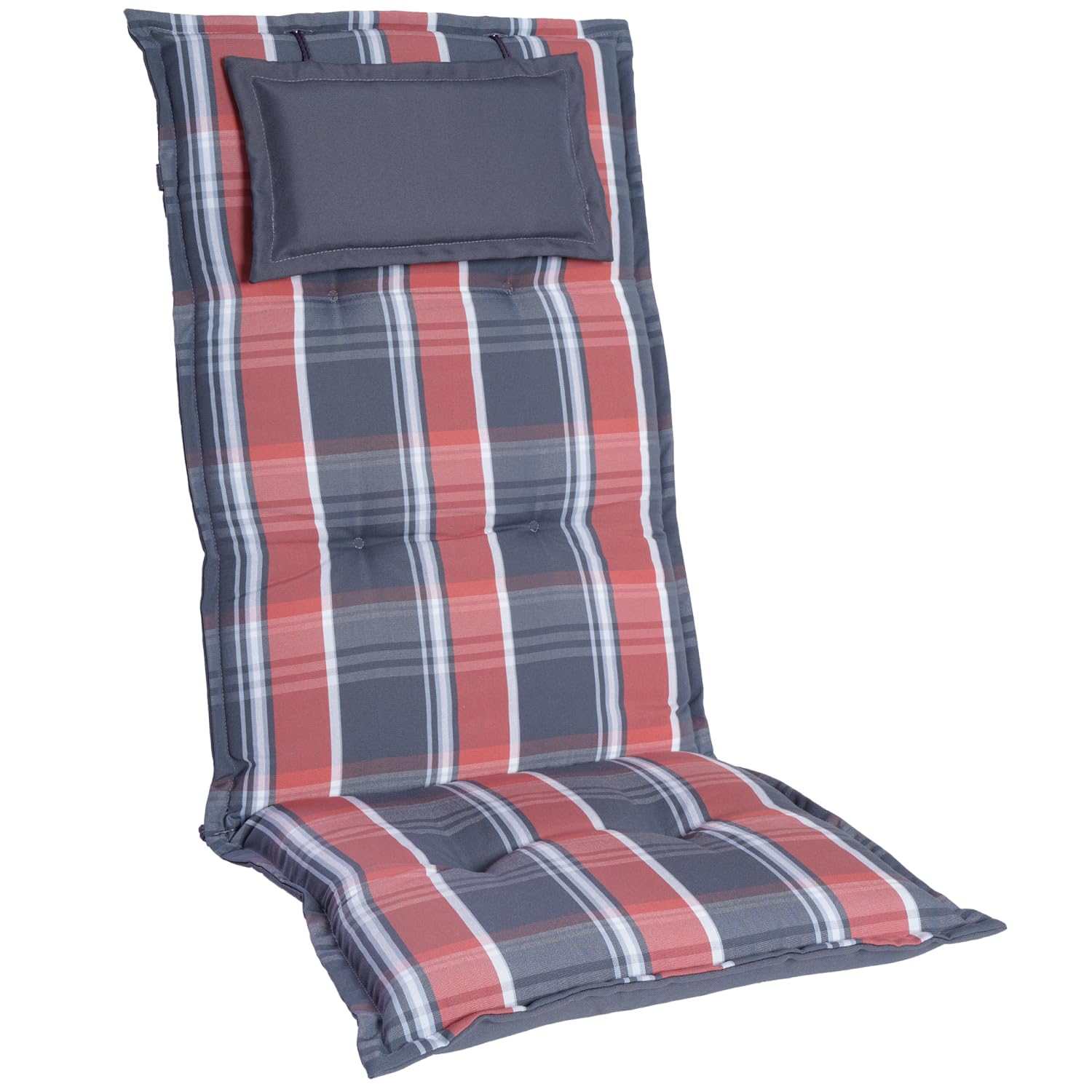 Gartenstuhlauflagen Hochlehner, 2er Set, Grau-Orange-Kariert