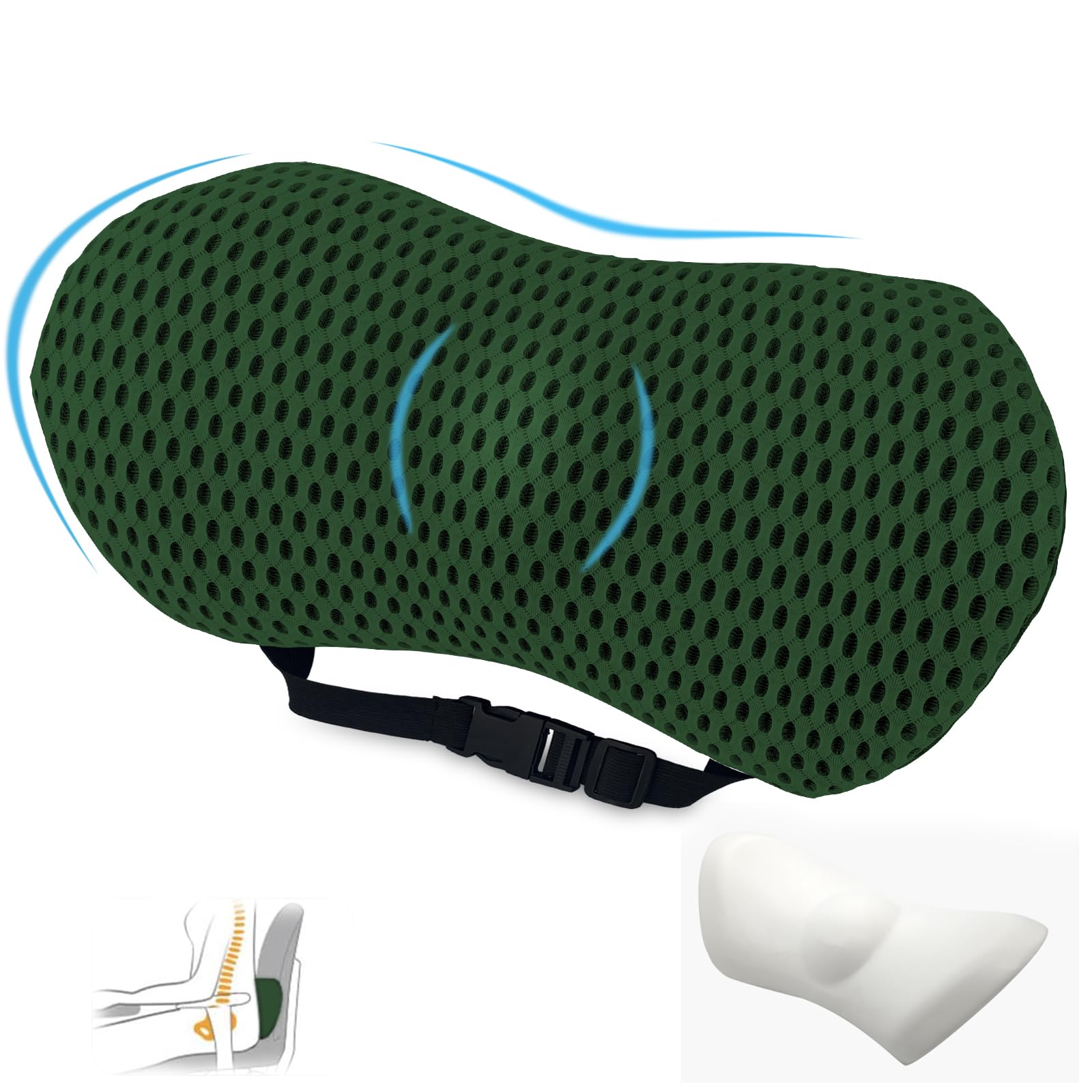 Coussin Lombaire Mémoire Forme Pour Bureau Et Voiture - Soutien Dorsal Ergonomique Avec Sangle Réglable Noir