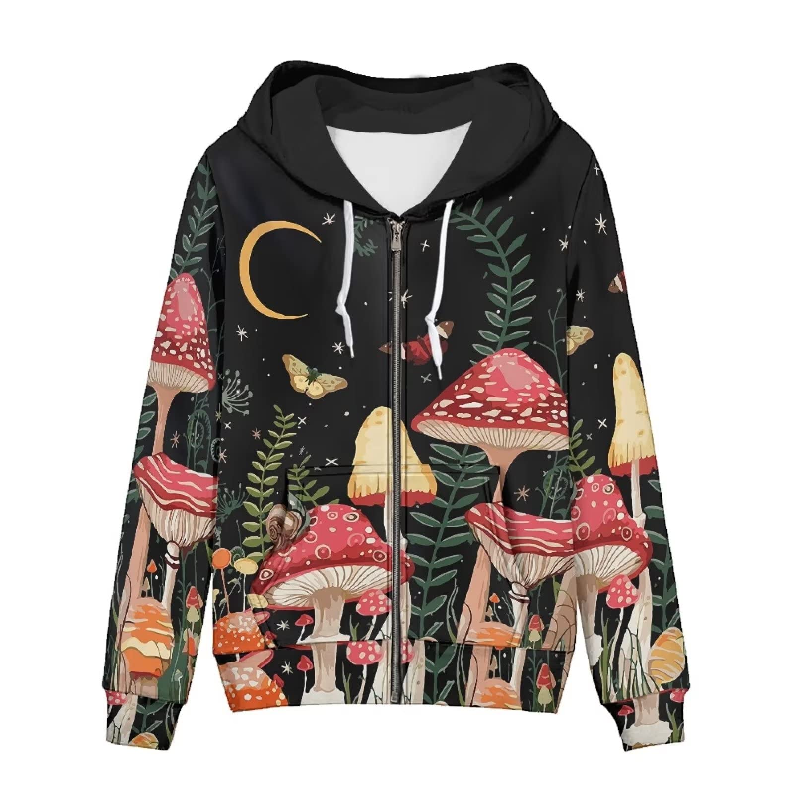 HUIACONG Damska bluza z kapturem zapinana na zamek błyskawiczny rozmiar XS-5XL nastolatki sweter, Ślimak motylkowy grzyb, 4XL