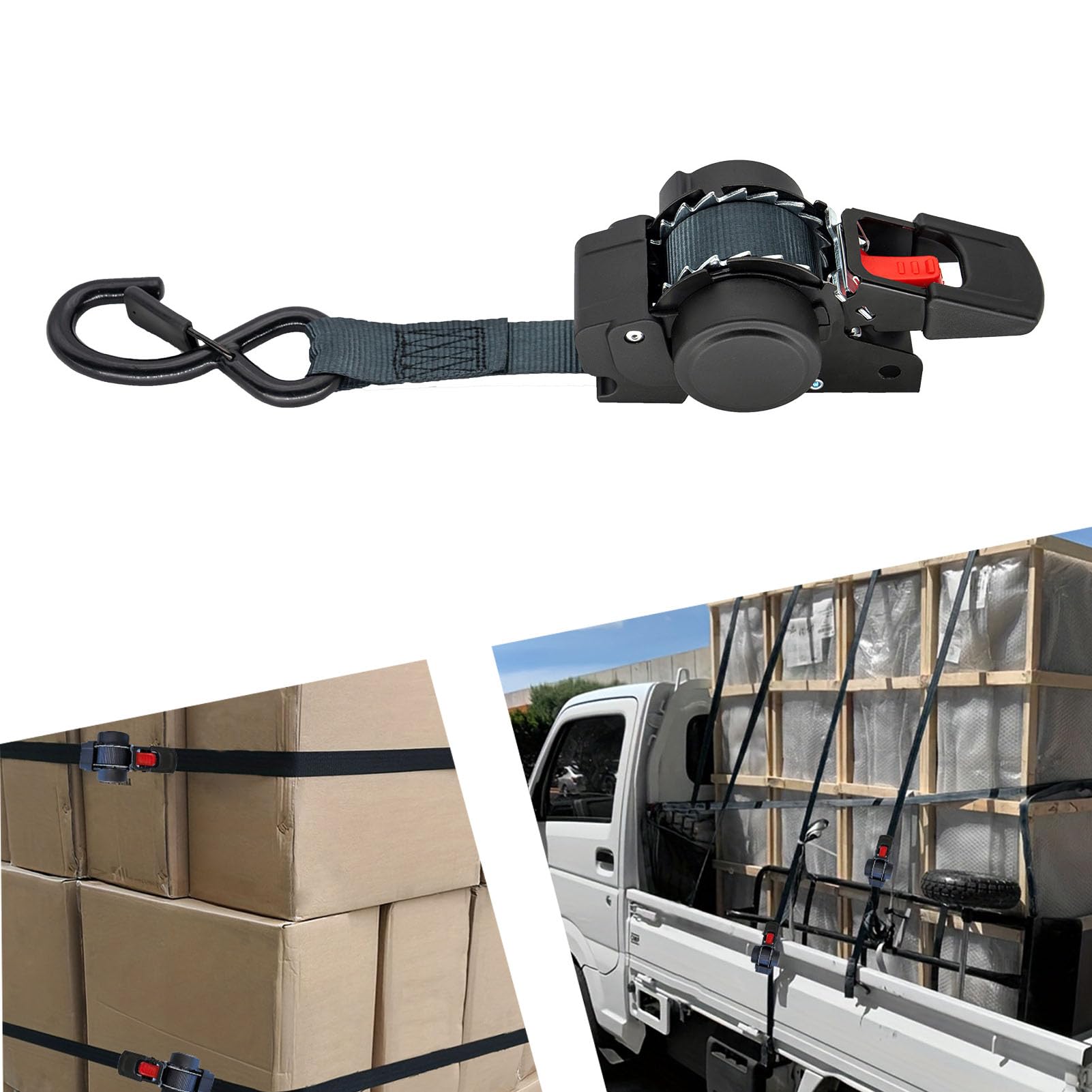 Karlak Cinghie a Cricchetto Retrattili Cinghie di Ancoraggio per Carichi Pesanti da 1 Pollice X 11,5 Piedi per Motocicli Camion Confezione da 4 Nere