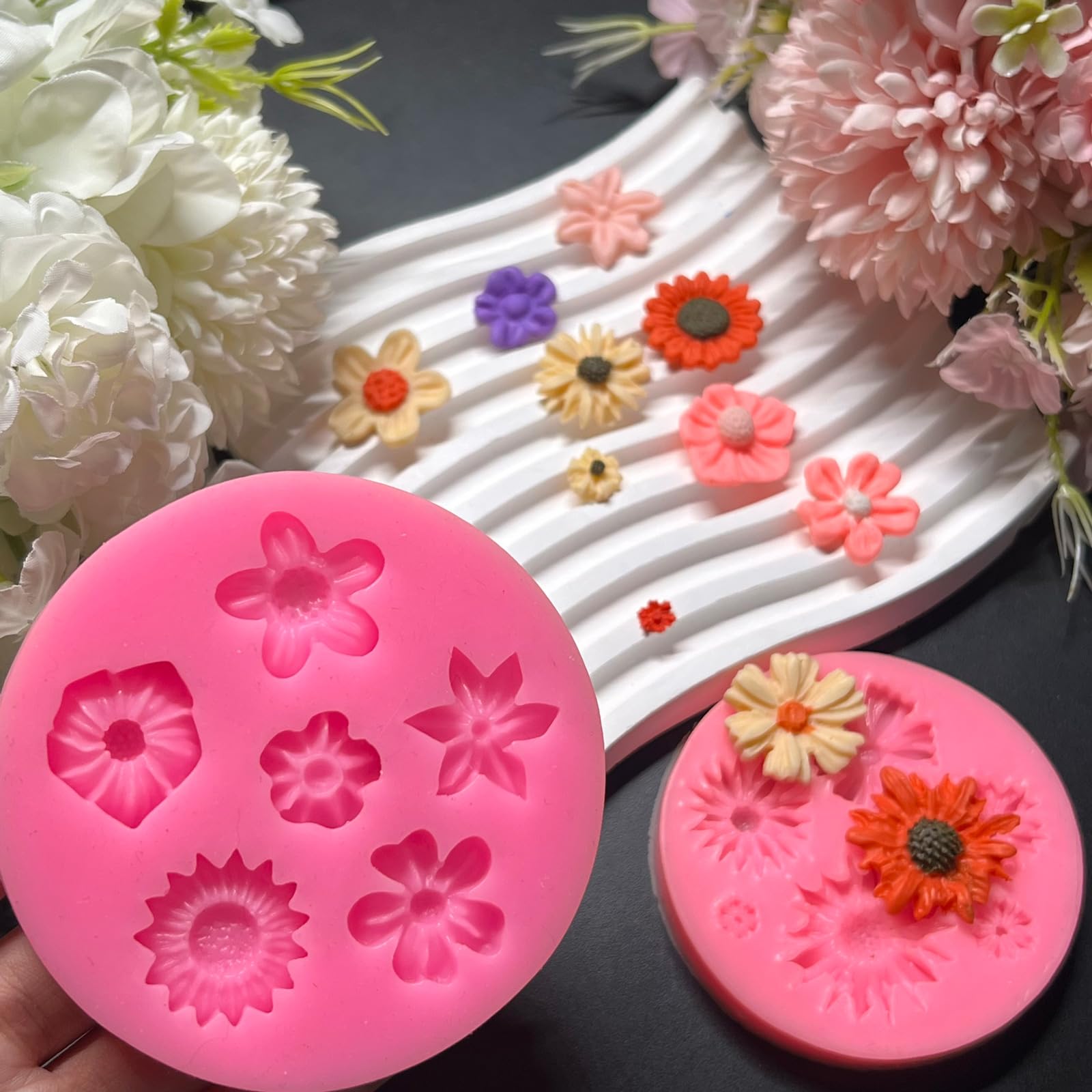 Flower Polymer Clay Molds, 2Pcs Polymer Clay Molds for Jewelry Making, Daisy Sunflower Flower Silicone Molds,Polymer Clay Molds for Polymer Clay Earrings