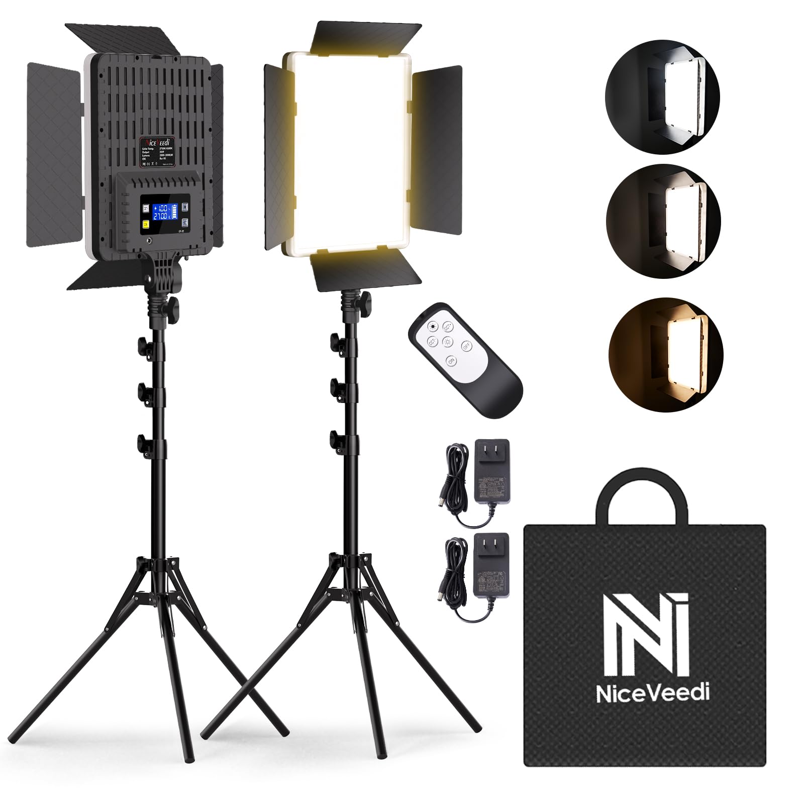 NiceVeedi 2-Pack Photography Lighting Kit, 36W Bi-Color Studio Lights 2700-6500K CRI 95+, Dimmable LED Video Light Kit with Remote Control & 72” Tripod Stand, Lighting for Video Recording/Photography