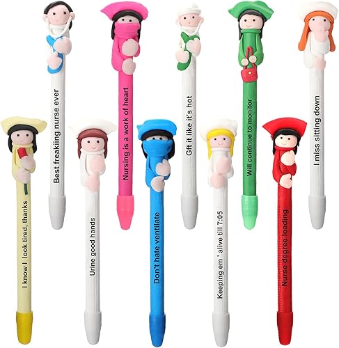 Juego de 10 bolígrafos divertidos para enfermeras, regalos de agradecimiento de enfermería, bolígrafos de arcilla polimérica a granel, bolígrafos