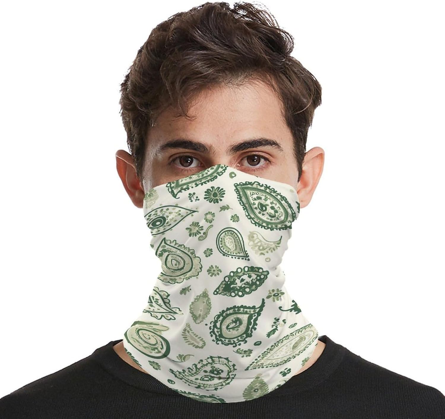 Green Paisley Floral Neck Gaiter Windproof Face Mask Bandanas for Men Women Cold Weather Scarf