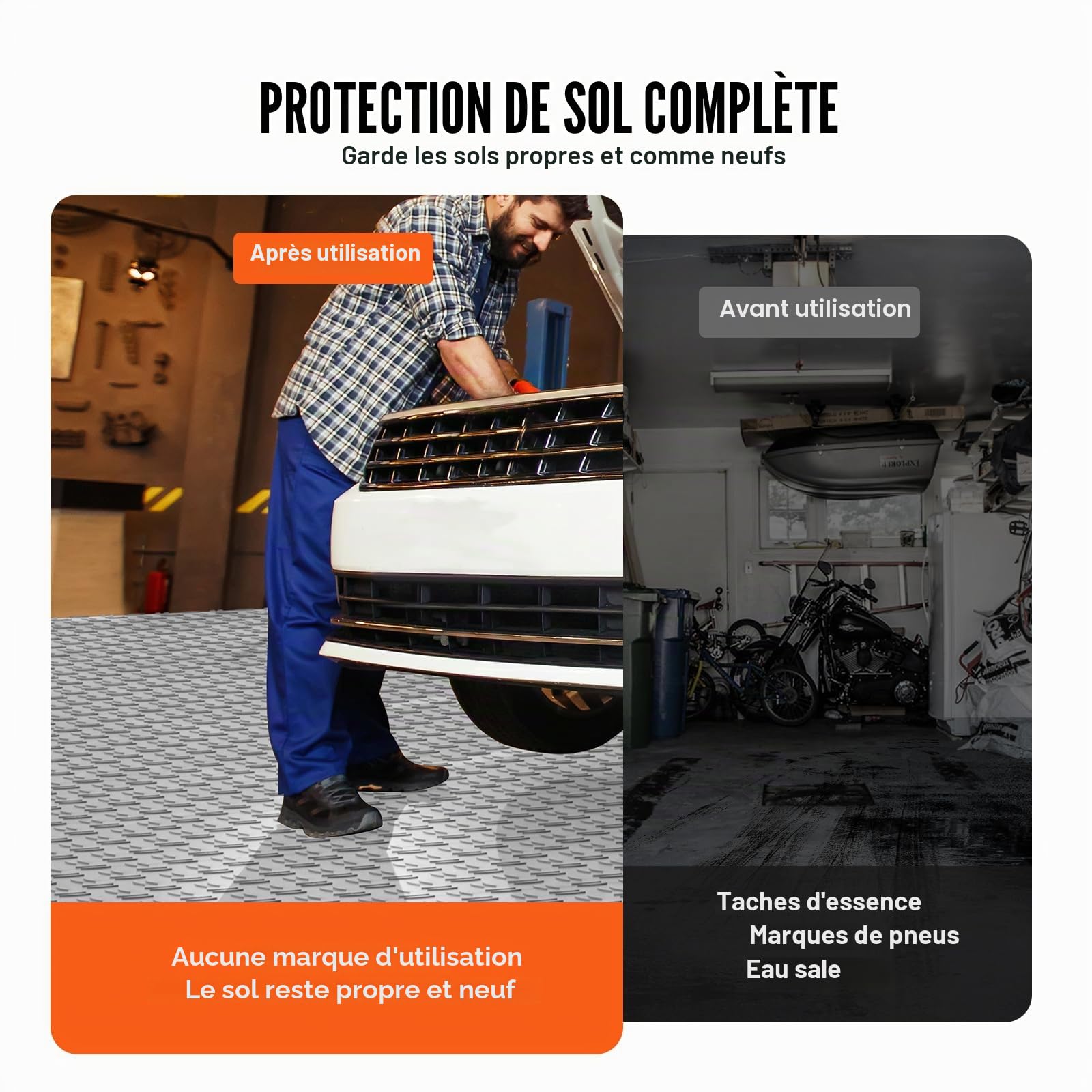 VEVOR Dalles de garage emboîtables, lot de 50, carrelage PP de revêtement de sol garage, 305 x 305 x 13,4 mm, texture double face antidérapante, pour garages, sous-sols, ateliers de réparation, argent