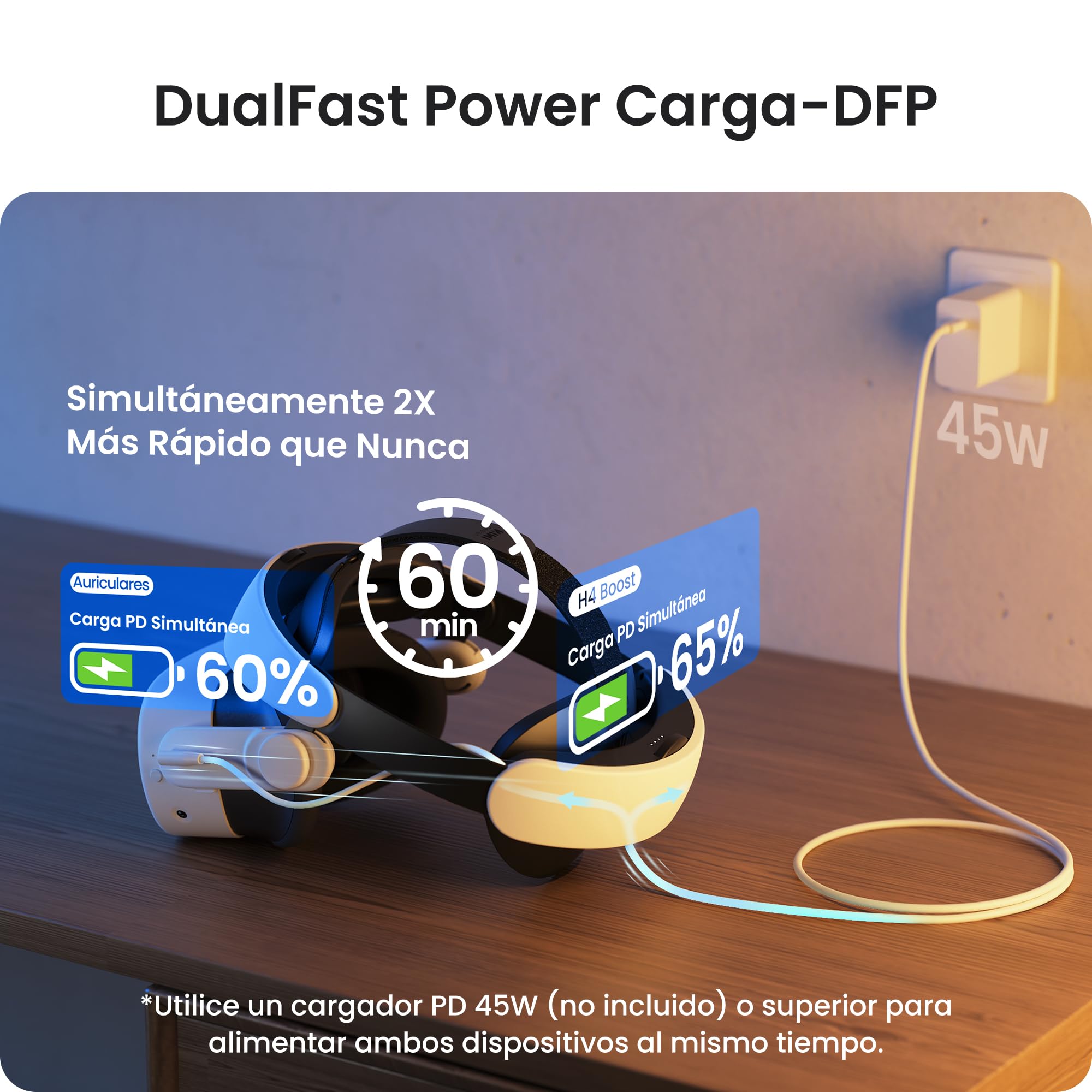 KIWI design H4 Boost Correa para la Cabeza con Batería Compatible con Meta Quest 3/3S Confort Correa Halo