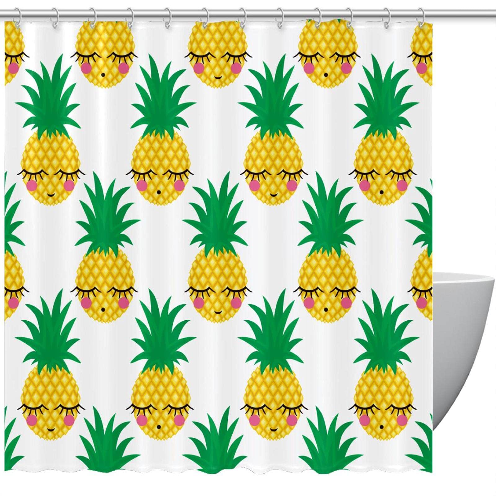 Rideau de douche ananas mignon 183 cm pour salle de bain