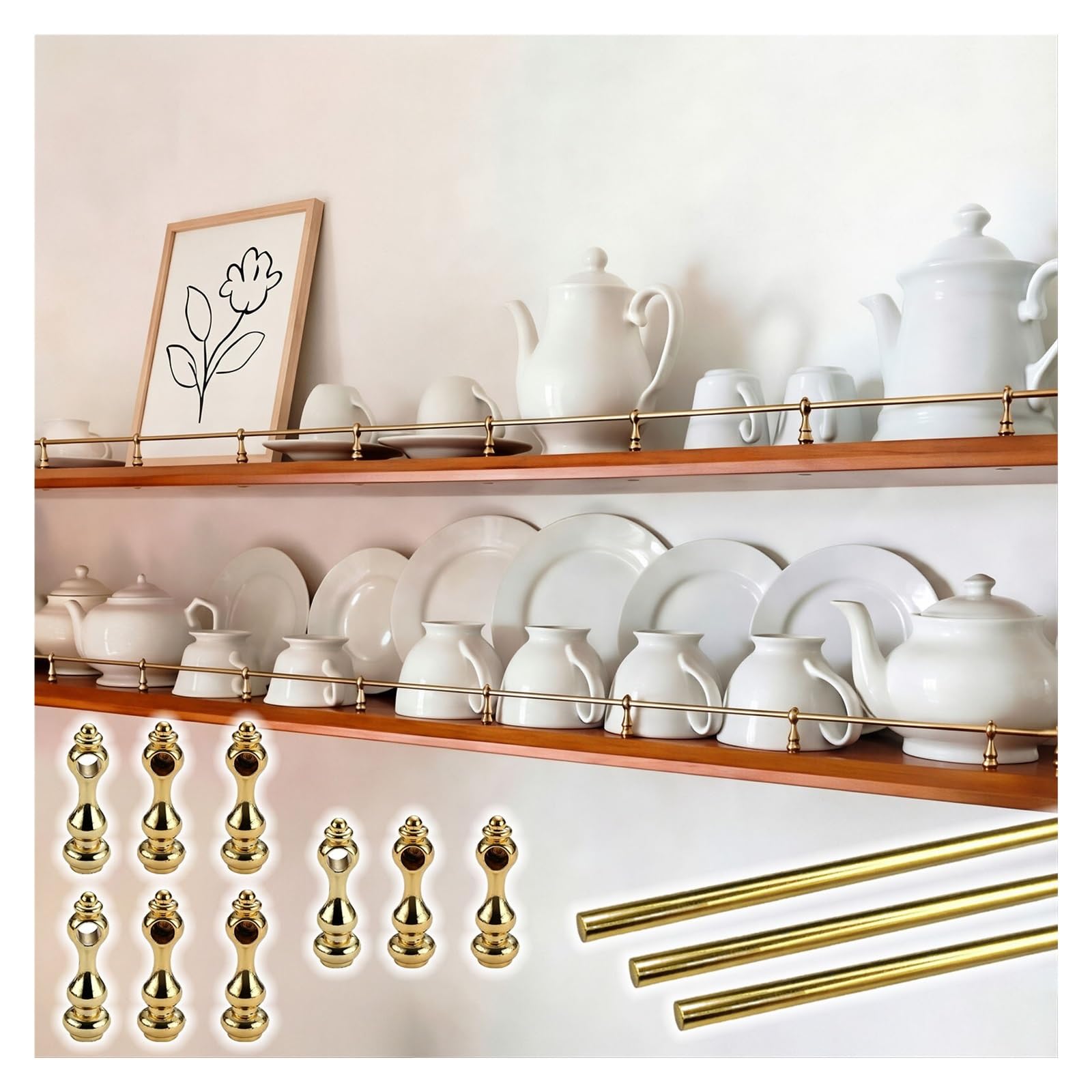 Lxlzyxsf 3Pcs Anti-Fall Shelf Guard Rail, Customizable Bendable Aluminum Rails With Metal Finials, Rustproof Safety Bar For Open Ledge Kitchen & Display Cabinet(,26In/66Cm)