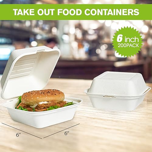 Miniatura 25 de ECOLipak Paquete de 50 recipientes de comida para llevar, 100% compostables, desechables, 8 x 8 pulgadas, cajas resistentes para llevar
