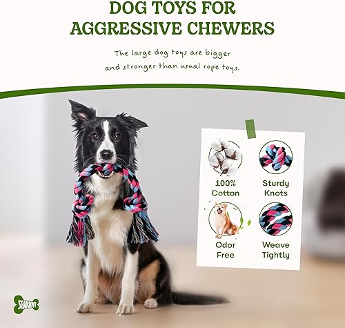 Vista 58 de SHARLOVY Juguetes para perros grandes y masticadores agresivos, juguete indestructible XL duradero para perros, tirador de cuerda de 5 nudos, 1