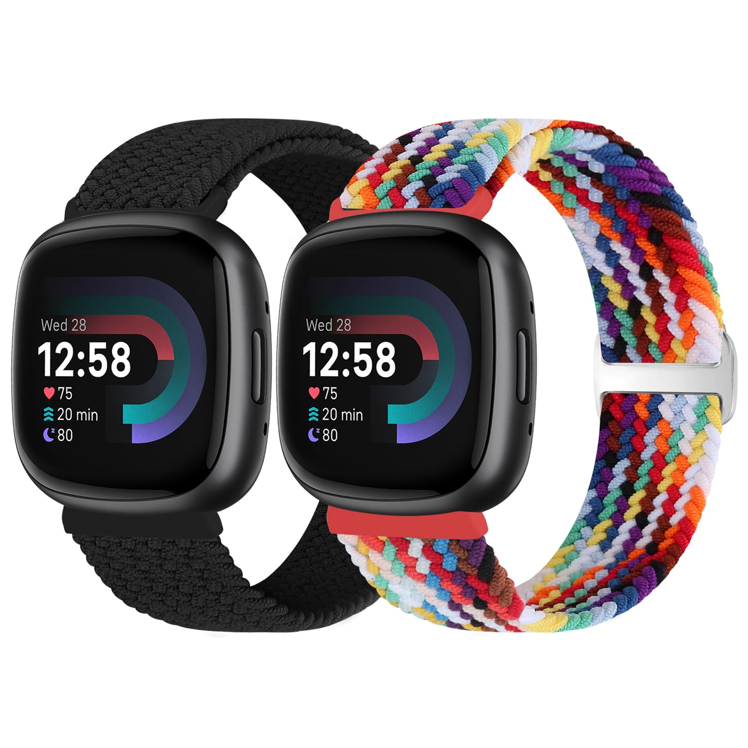 Vodtian Geflochtenes Armband Kompatibel mit Fitbit Versa 4/Versa 3/Sense 2/Sense Armband für Damen Herren, Elastisch Verstellbar Nylon Solo Loop Uhrenarmband für Fitbit Versa 4/Versa 3/Sense 2/Sense