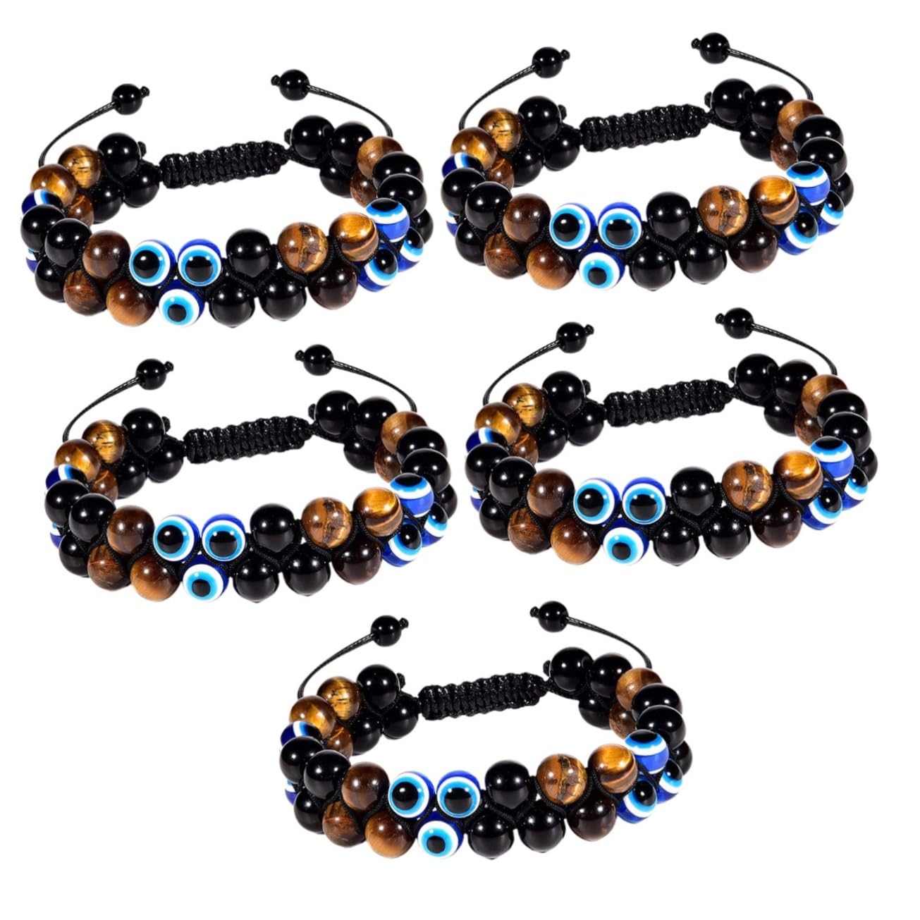 Didiseaon 2 Piezas Pulsera De Ojo De Mal De Ojo Para Yoga Pulsera Triple Pulsera De Obsidiana Mal De Ojo Pulseras De Tigre Para Hombres Yoga Joyería De Mano Doble Capa Hombres Y