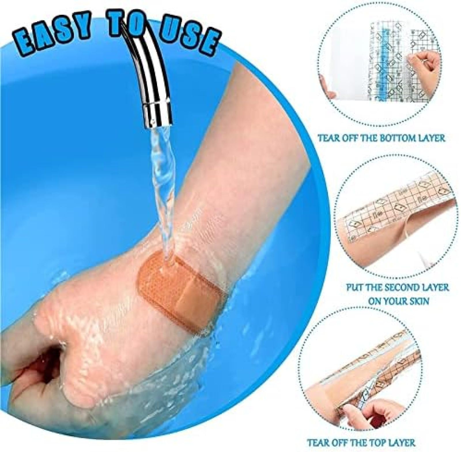 Peritonealdialyse-Duschschutz, Pu-transparenter wasserdichter Membranverband, wasserdichte Duschabdeckung für den Dialyseanschluss, Klebeband zum Baden, 50 Stück