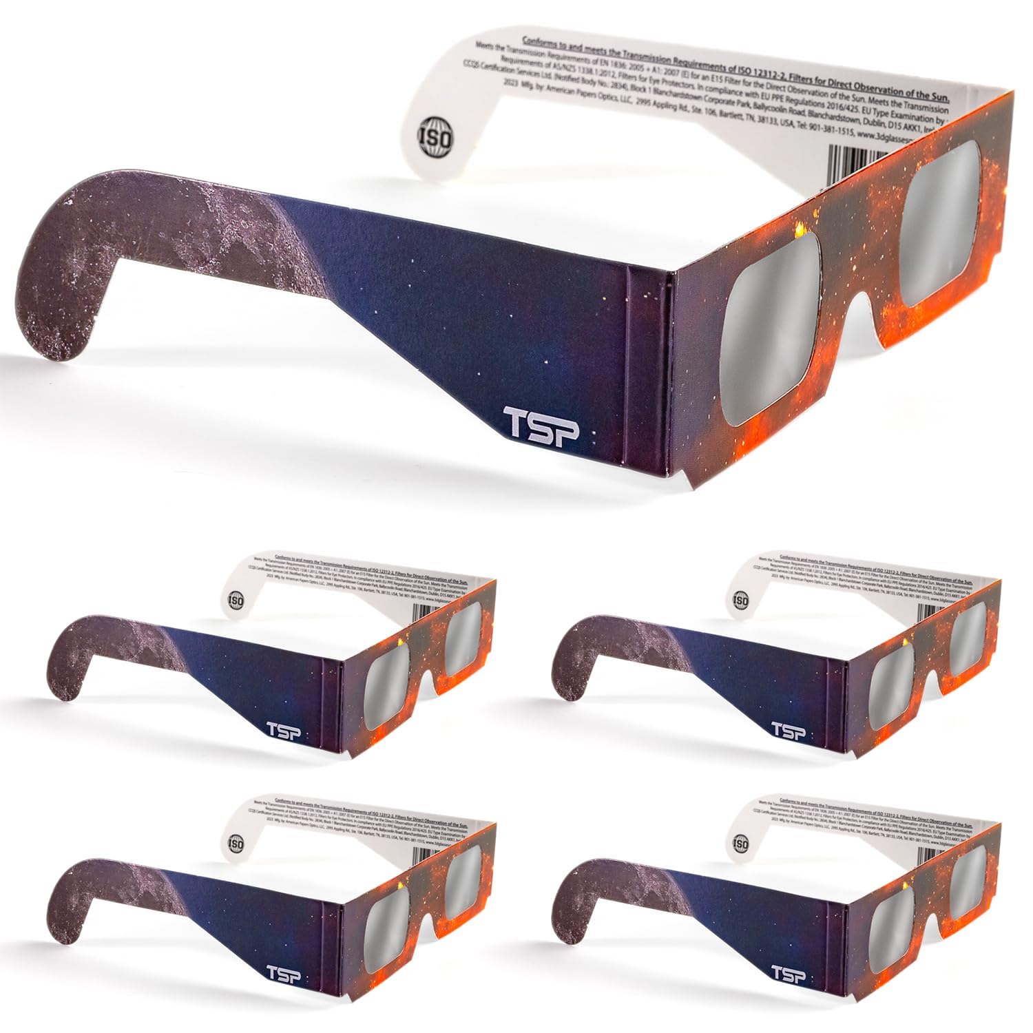 Solar Eclipse Glasses - Direct Sun Viewing Lenses for Watching Upcoming Eclipse, Glasses Made in the USA, 5 pcs